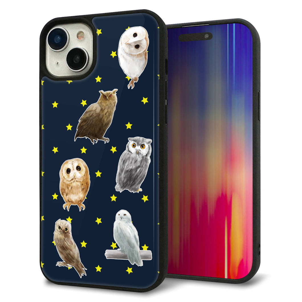 iPhone 15 Plus 強化ガラス&TPUスマホケース ガラプリ【HA276 フクロウいろいろ】