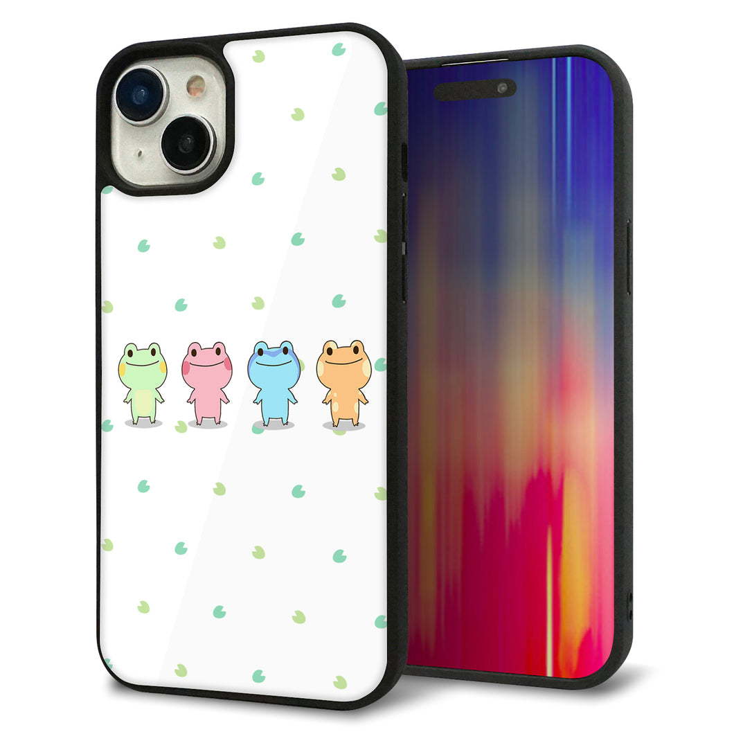 iPhone 15 Plus 強化ガラス&TPUスマホケース ガラプリ【HA277 カエル 葉】