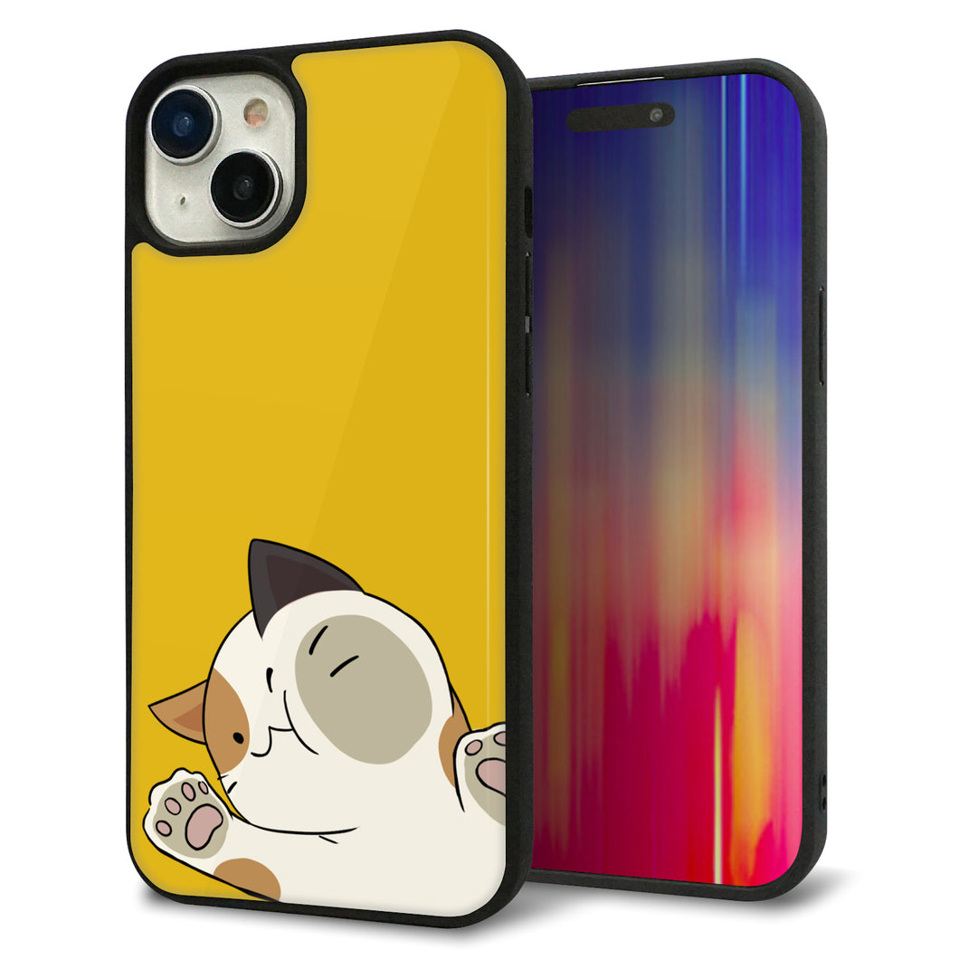 iPhone 15 Plus 強化ガラス&TPUスマホケース ガラプリ【HA288 むぎゅっとミケ】