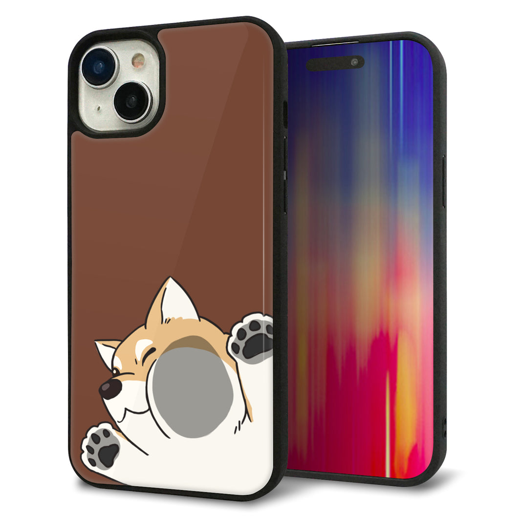 iPhone 15 Plus 強化ガラス&TPUスマホケース ガラプリ【HA293 むぎゅっと柴】