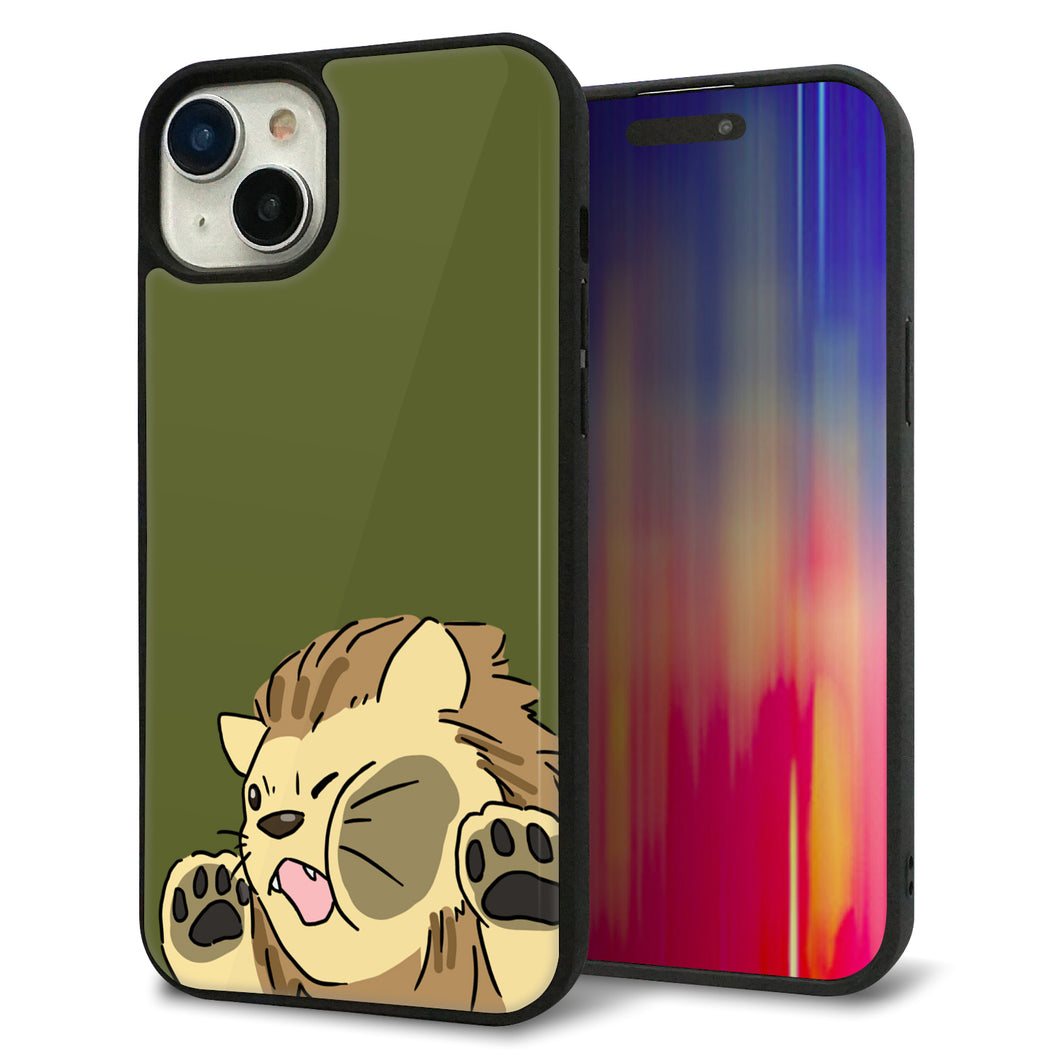 iPhone 15 Plus 強化ガラス&TPUスマホケース ガラプリ【HA304 むぎゅっとライオン】