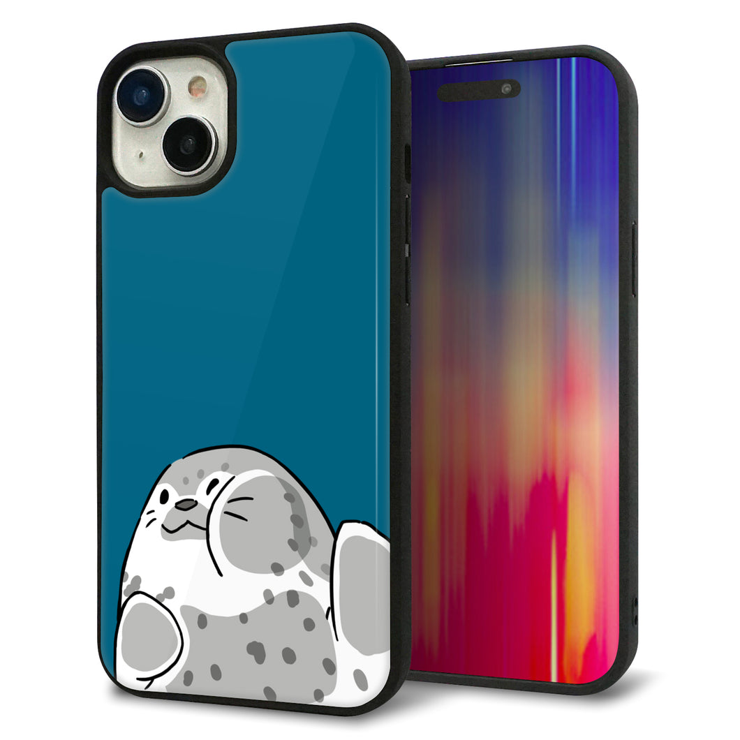 iPhone 15 Plus 強化ガラス&TPUスマホケース ガラプリ【HA305 むぎゅっとアザラシ】
