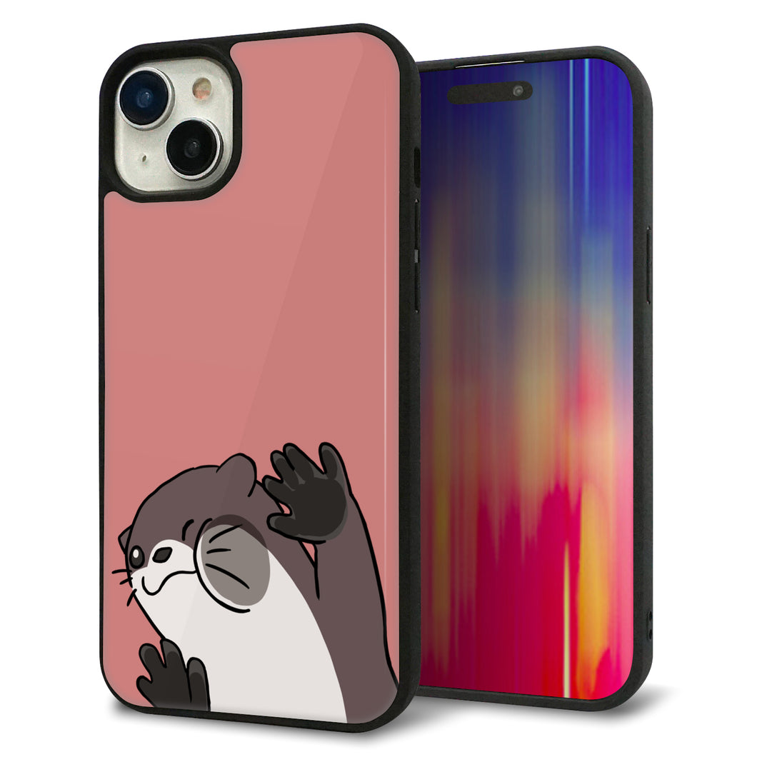 iPhone 15 Plus 強化ガラス&TPUスマホケース ガラプリ【HA306 むぎゅっとカワウソ】