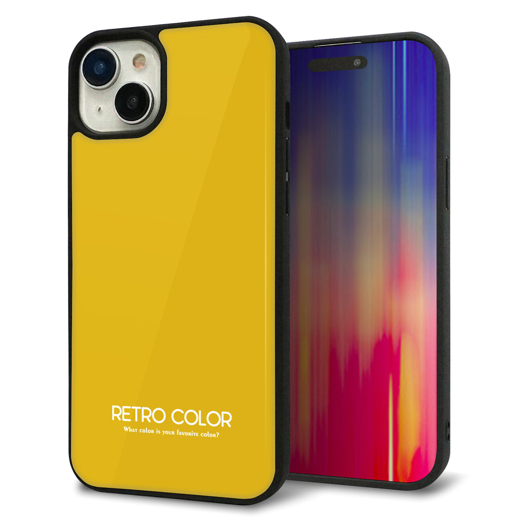 iPhone 15 Plus 強化ガラス&TPUスマホケース ガラプリ【KM920 レトロカラー(マスタード)】