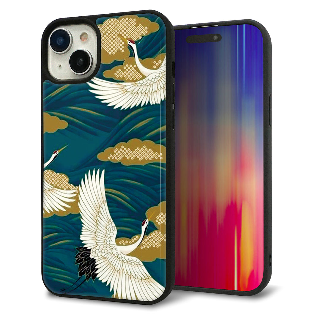 iPhone 15 Plus 強化ガラス&TPUスマホケース ガラプリ【MA964 着物柄 鶴鯉 B】
