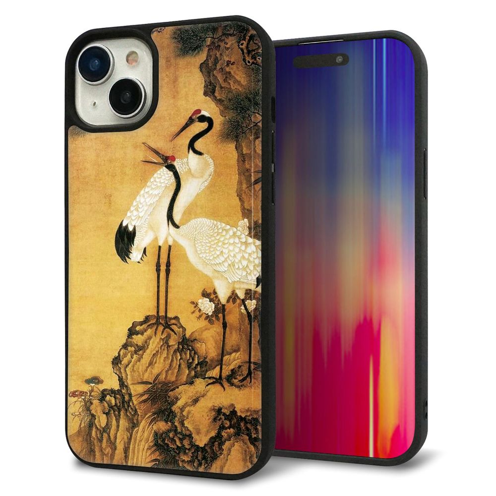iPhone 15 Plus 強化ガラス&TPUスマホケース ガラプリ【MA969 和柄 鶴鯉 A】