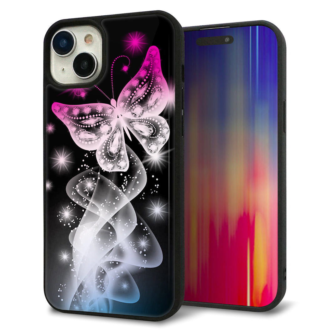 iPhone 15 Plus 強化ガラス&TPUスマホケース ガラプリ【MA989 蝶A】