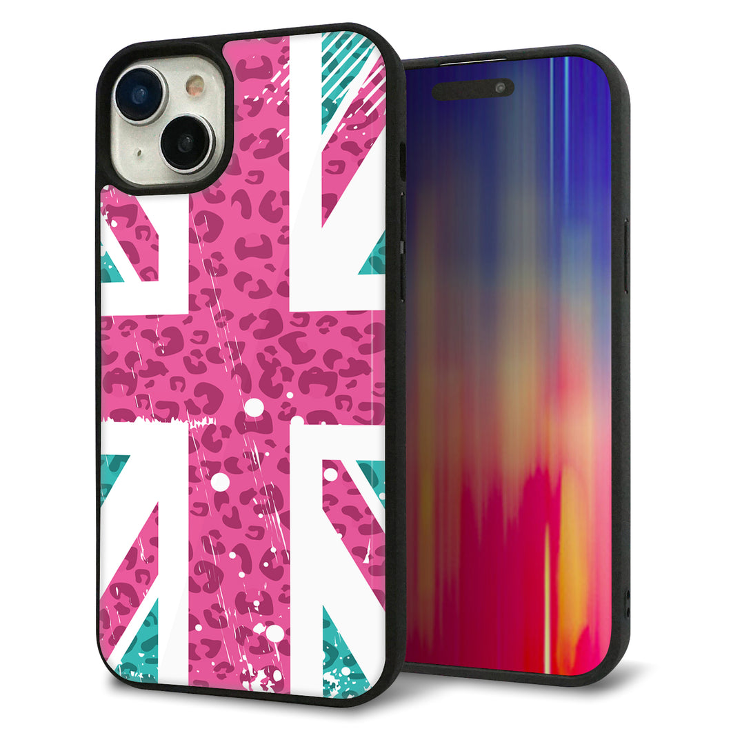 iPhone 15 Plus 強化ガラス&TPUスマホケース ガラプリ【SC807 ユニオンジャック ピンクヒョウ柄】