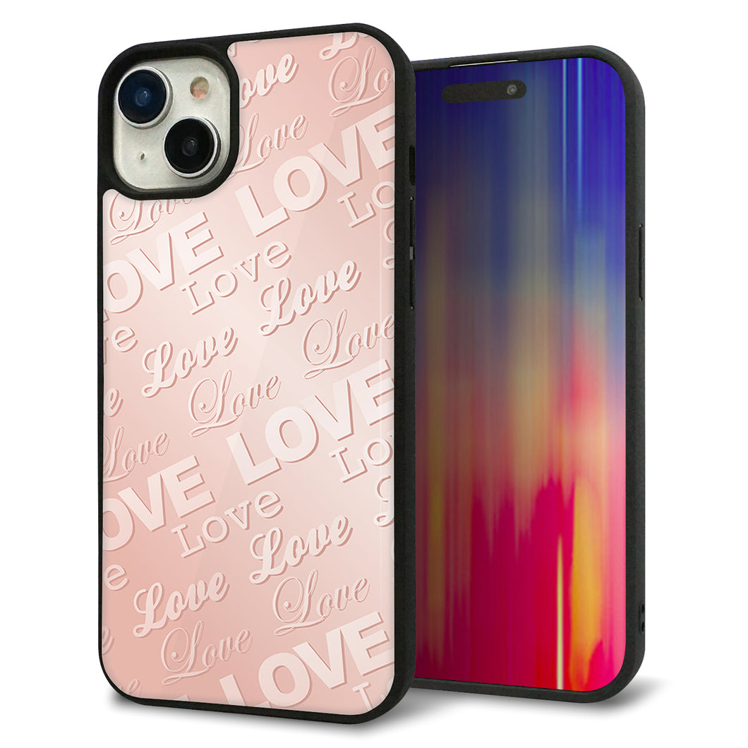 iPhone 15 Plus 強化ガラス&TPUスマホケース ガラプリ【SC841 エンボス風LOVEリンク(ローズピンク)】