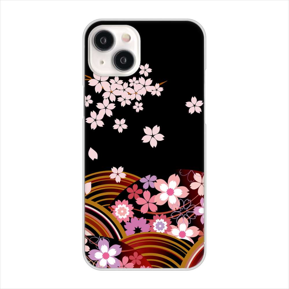 iPhone 15 Plus 1237 和柄&筆文字・夜桜の宴 ハードケース 背面印刷
