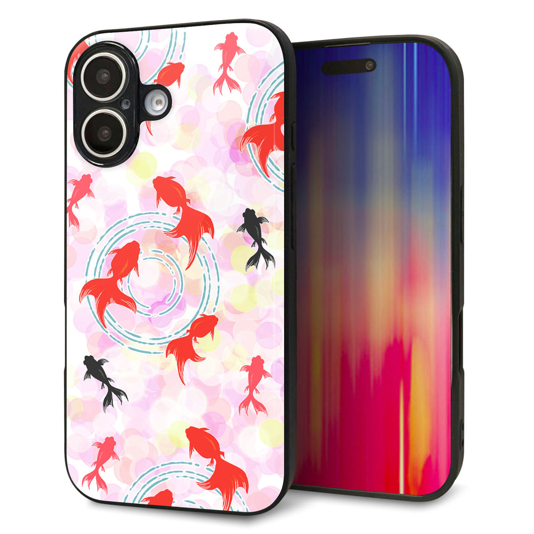 iPhone 16 強化ガラス&TPUスマホケース ガラプリ【HA222 金魚 点々 ピンク】