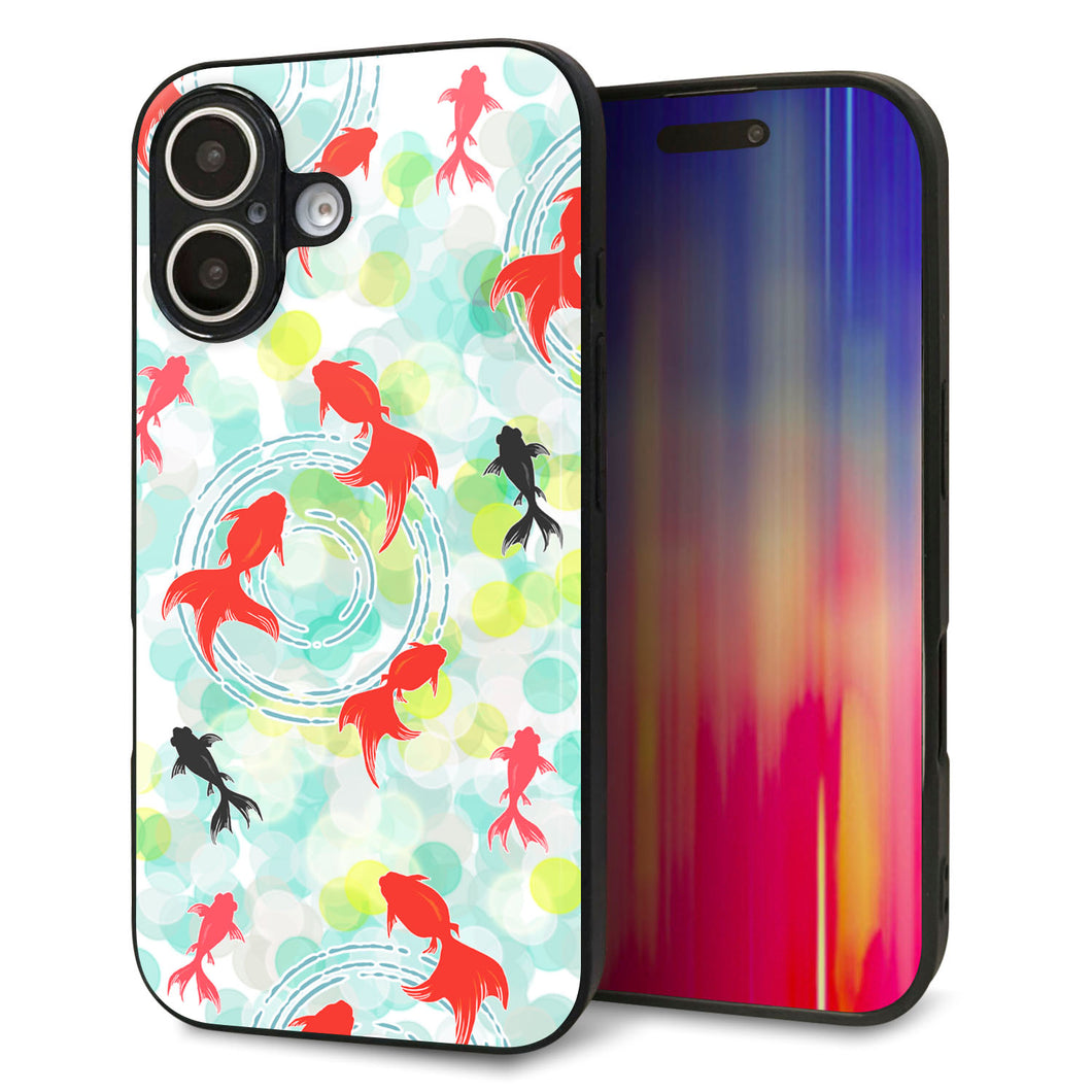iPhone 16 強化ガラス&TPUスマホケース ガラプリ【HA223 金魚 点々 グリーン】
