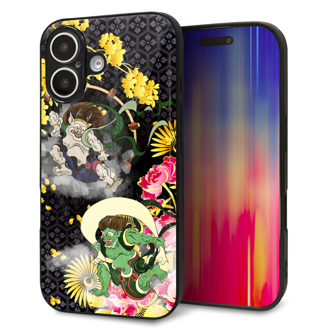 iPhone 16 強化ガラス&TPUスマホケース ガラプリ【HA239 風神雷神 牡丹】