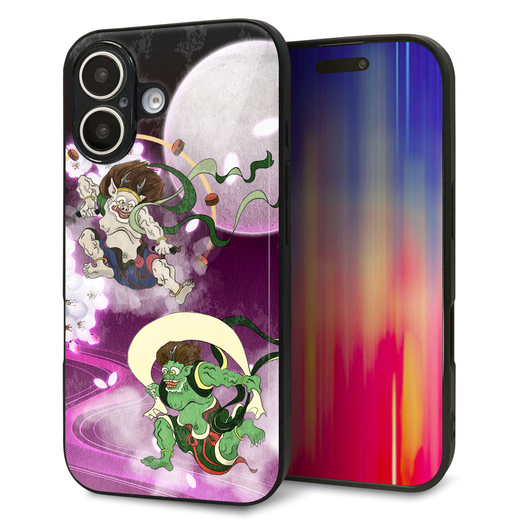 iPhone 16 強化ガラス&TPUスマホケース ガラプリ【HA240 風神雷神 紫の月と桜】