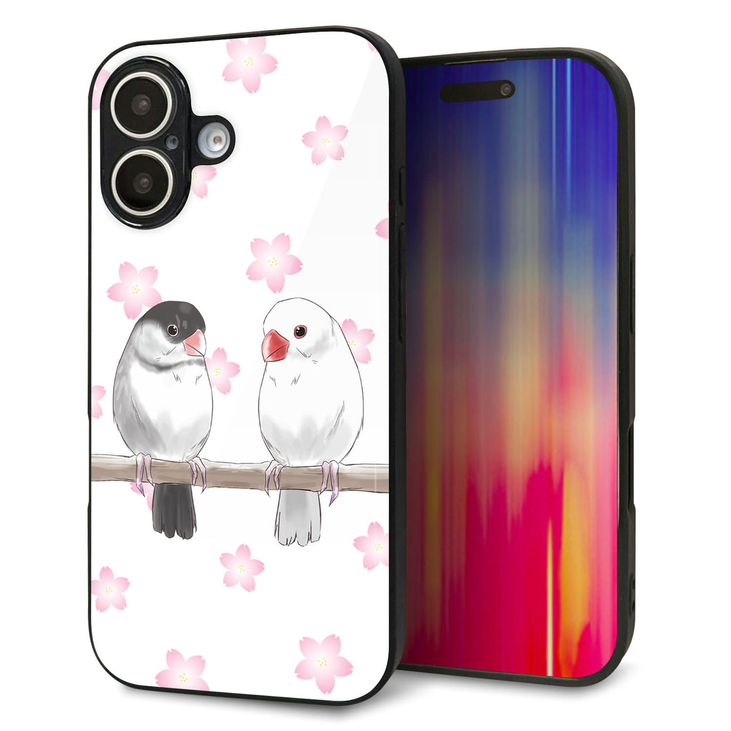 iPhone 16 強化ガラス&TPUスマホケース ガラプリ【HA275 文鳥 桜】