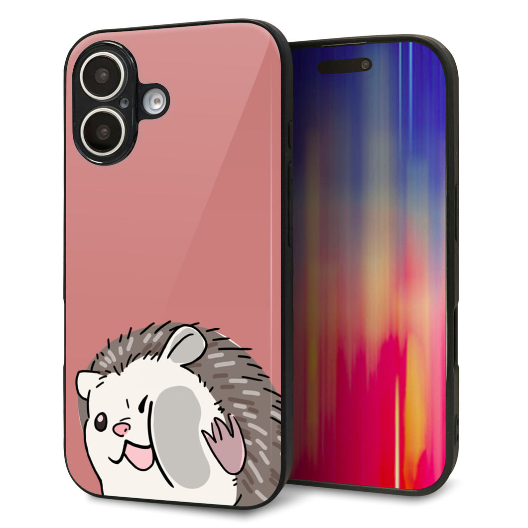 iPhone 16 強化ガラス&TPUスマホケース ガラプリ【HA297 むぎゅっとハリネズミ】