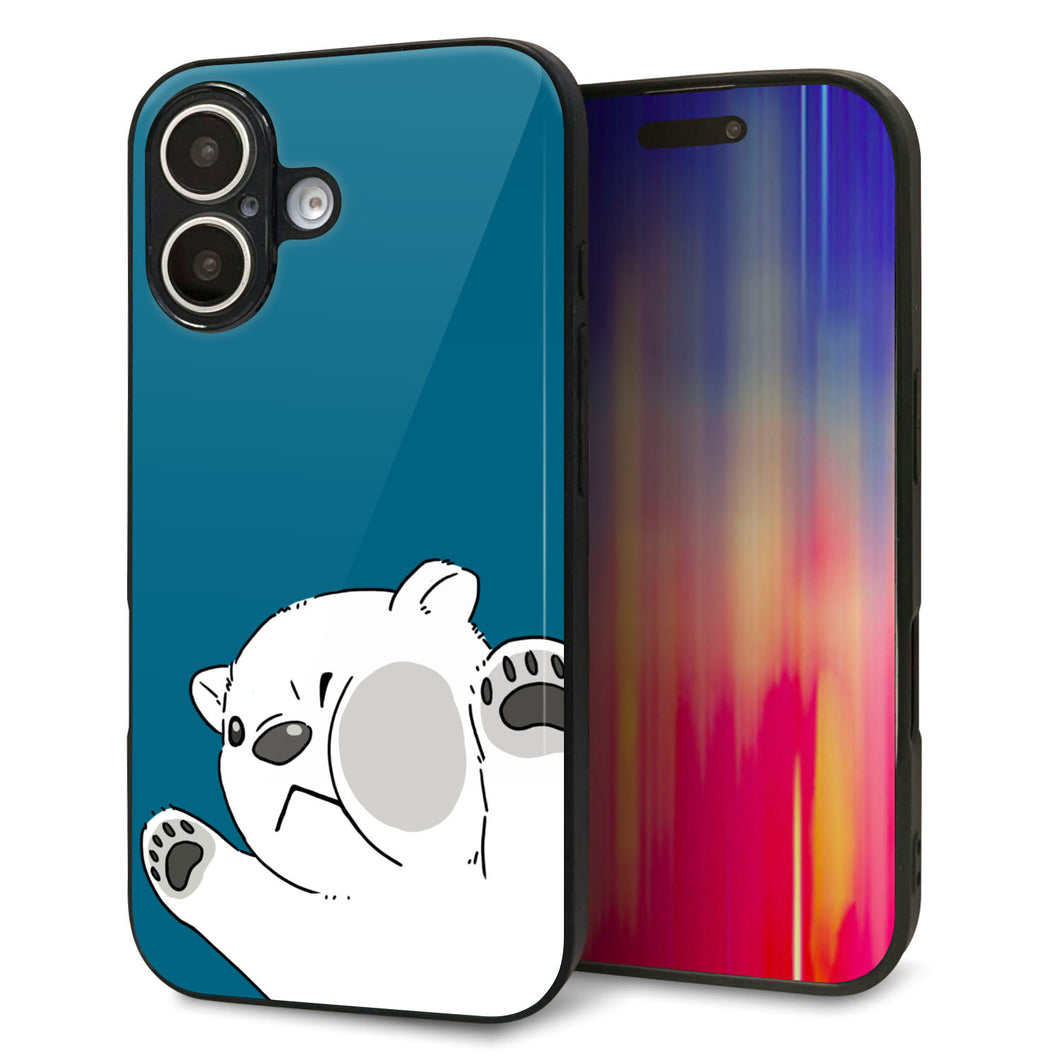 iPhone 16 強化ガラス&TPUスマホケース ガラプリ【HA299 むぎゅっとシロクマ】