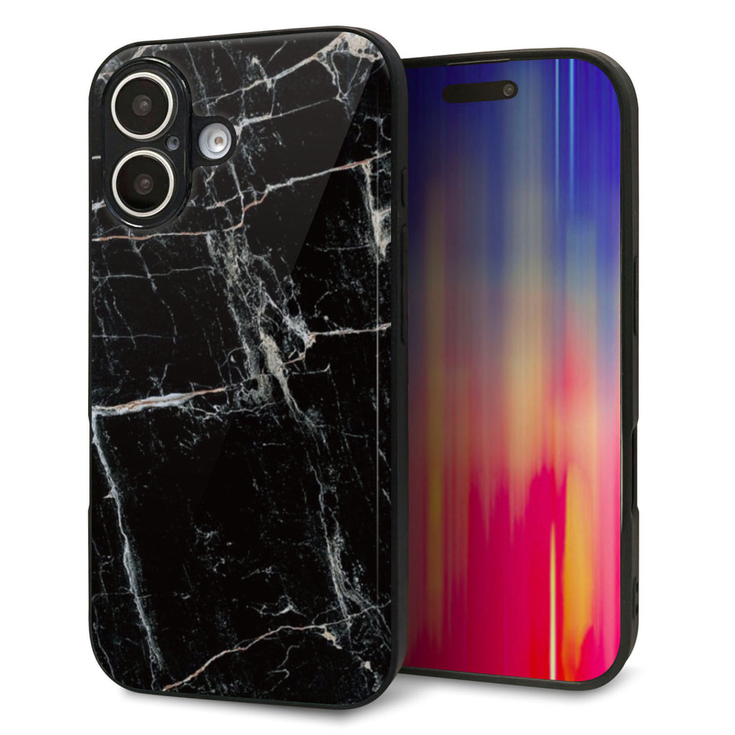 iPhone 16 強化ガラス&TPUスマホケース ガラプリ【KM867 大理石BK】