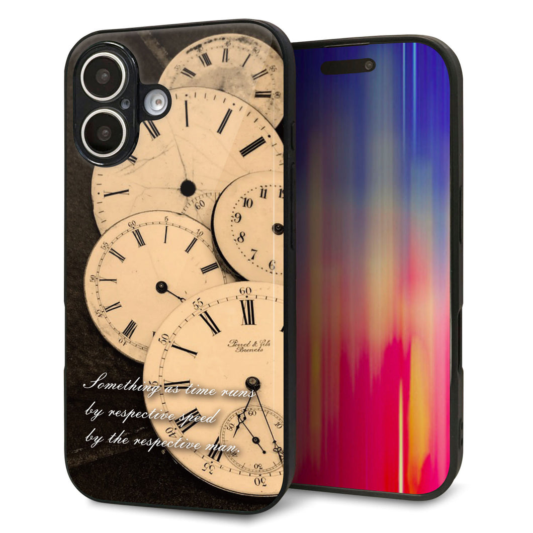 iPhone 16 強化ガラス&TPUスマホケース ガラプリ【KM874 時計】