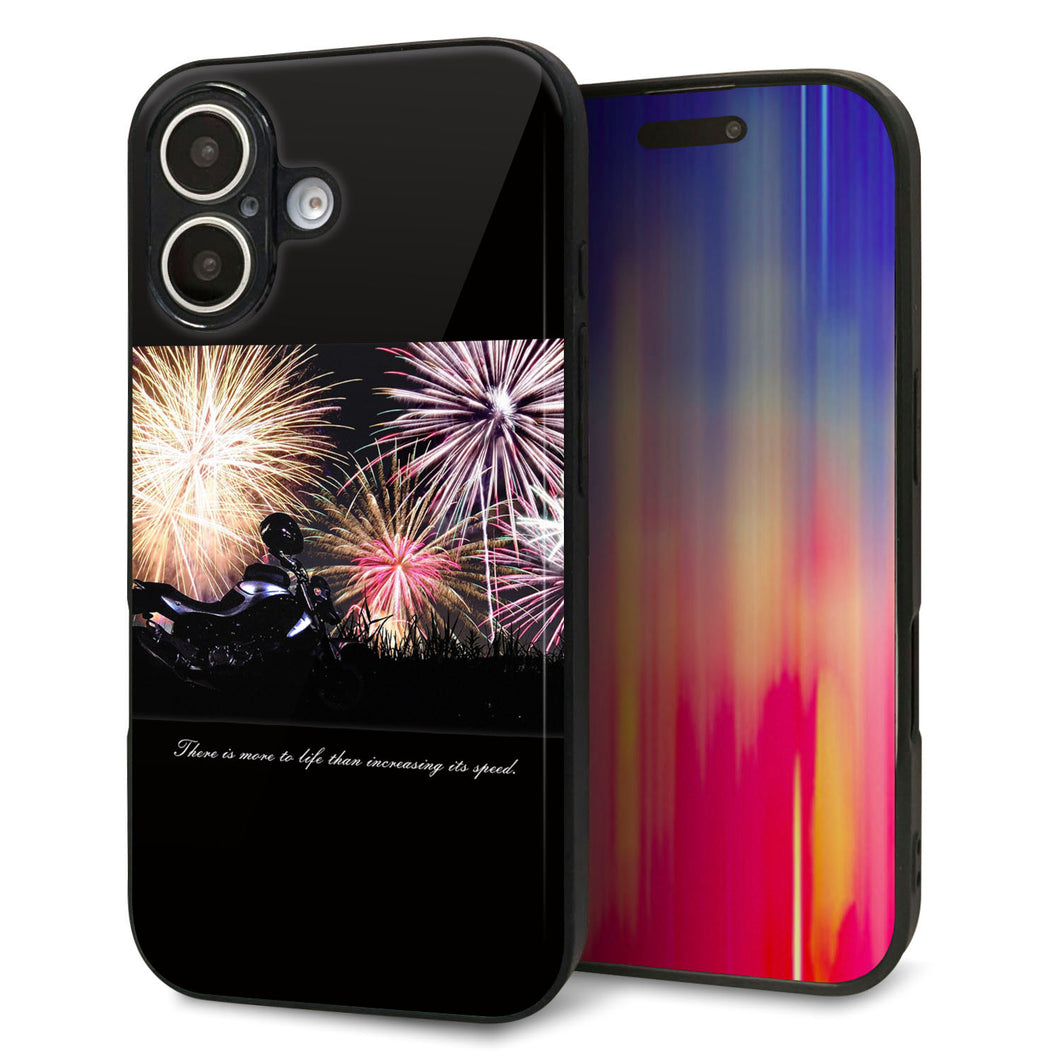 iPhone 16 強化ガラス&TPUスマホケース ガラプリ【KM878 バイクと花火】
