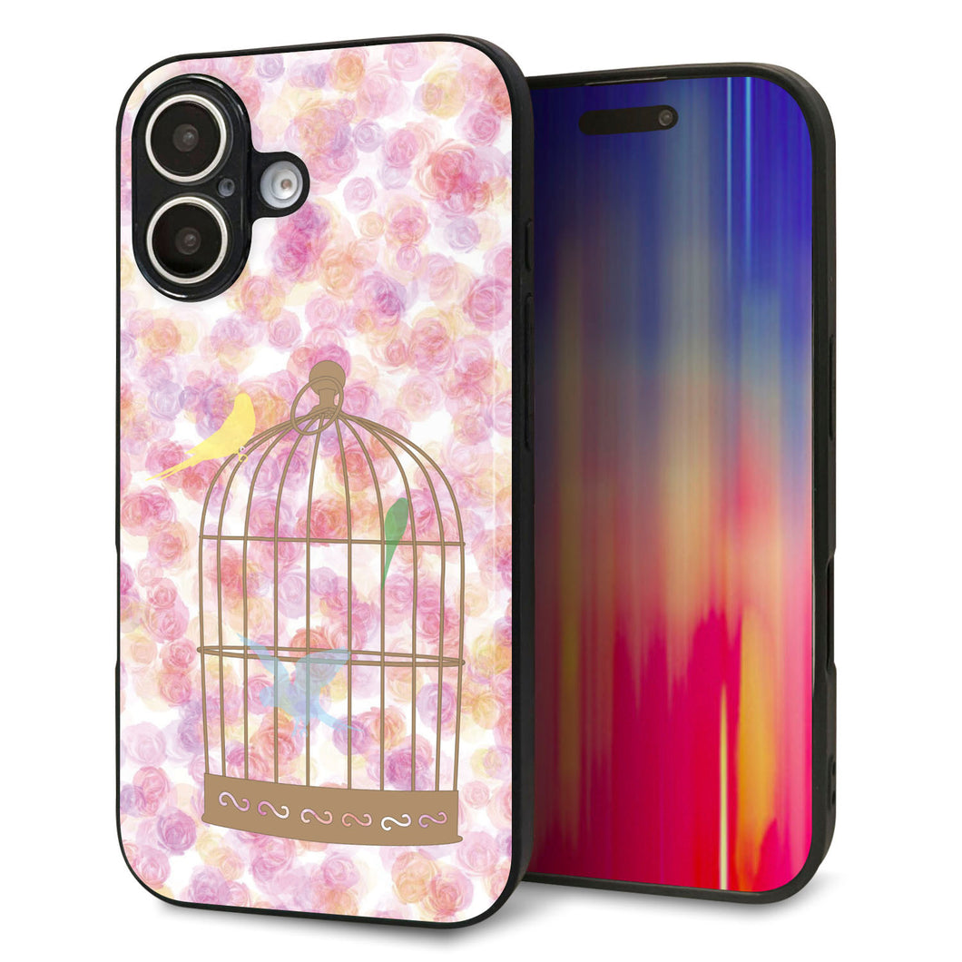 iPhone 16 強化ガラス&TPUスマホケース ガラプリ【KM882 鳥かご】