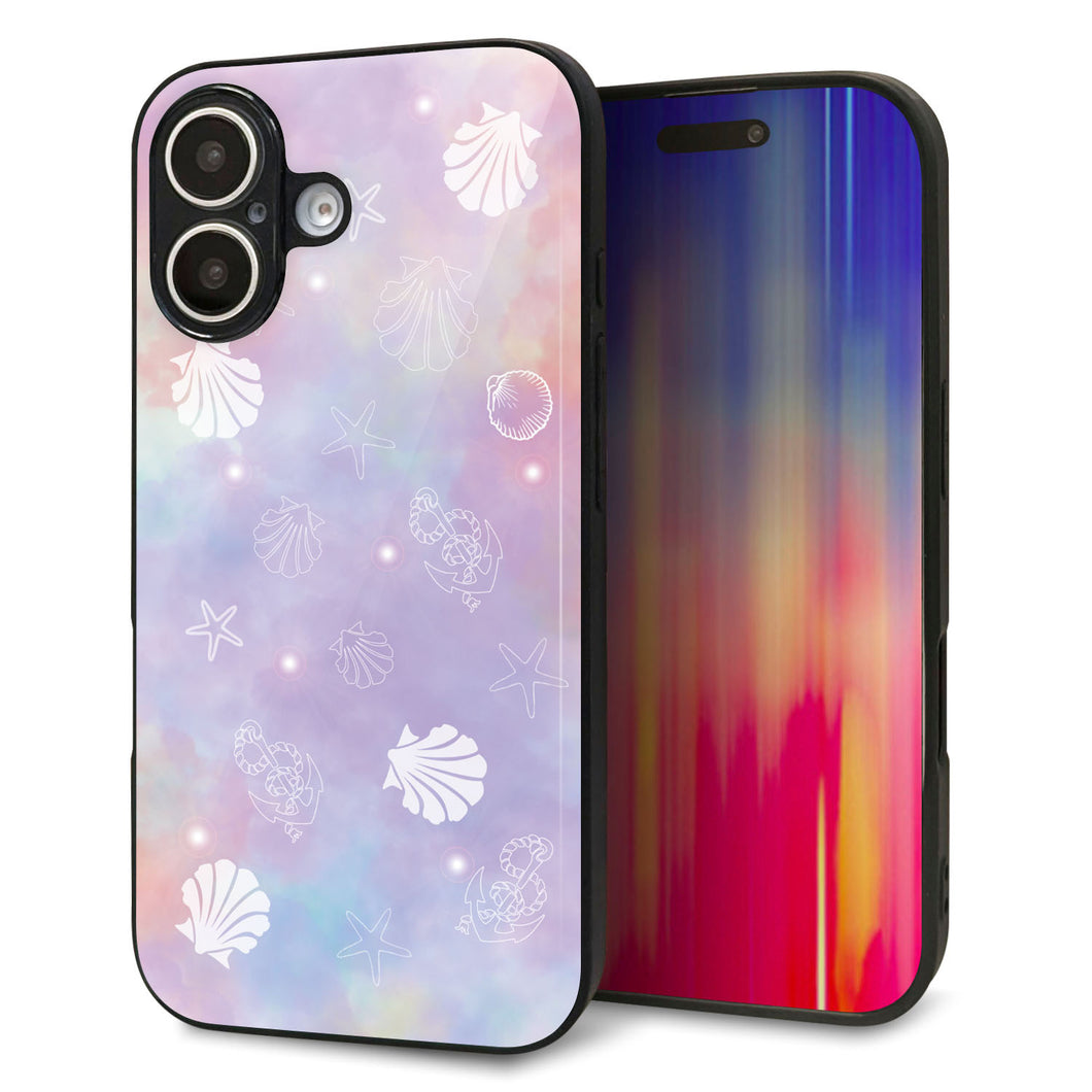 iPhone 16 強化ガラス&TPUスマホケース ガラプリ【KM883 シェル柄】