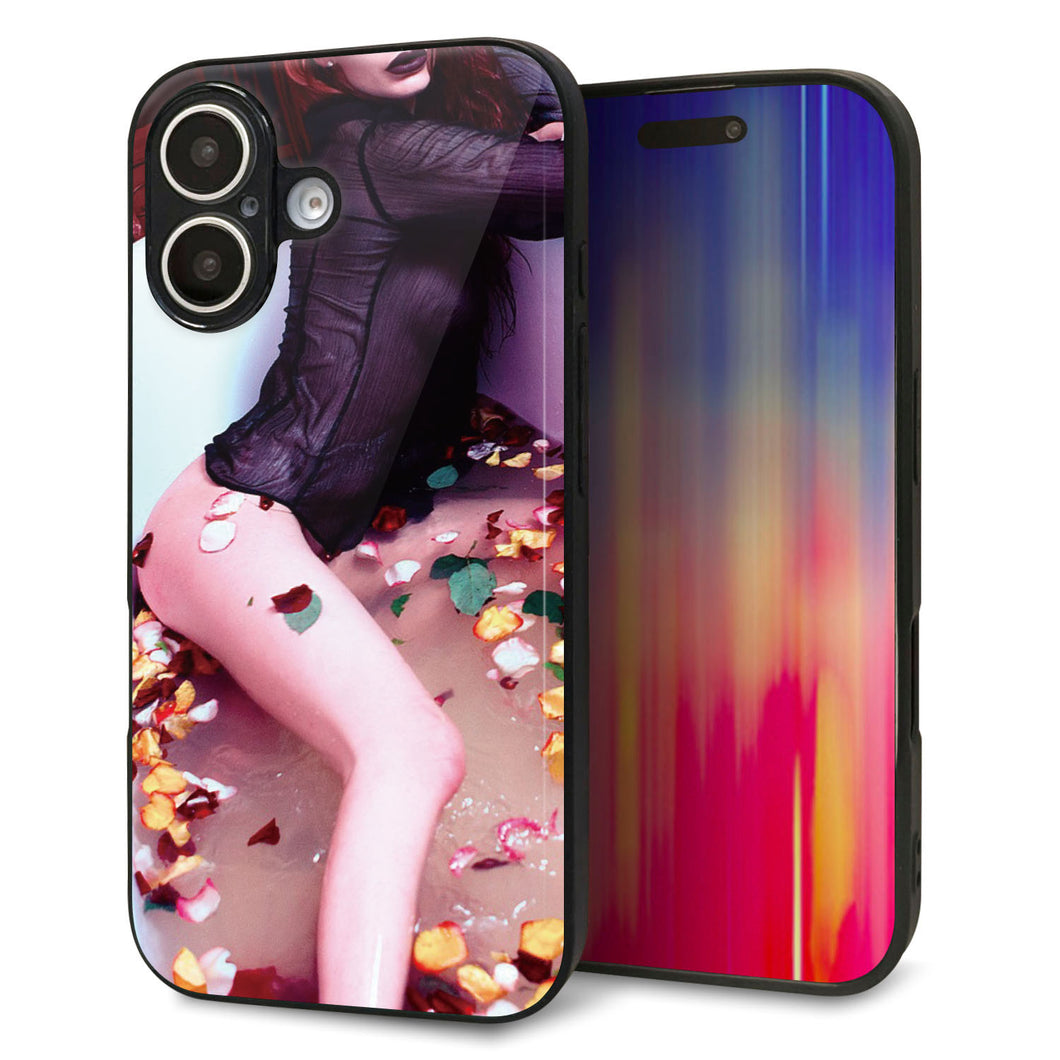 iPhone 16 強化ガラス&TPUスマホケース ガラプリ【KM885 バラ風呂】