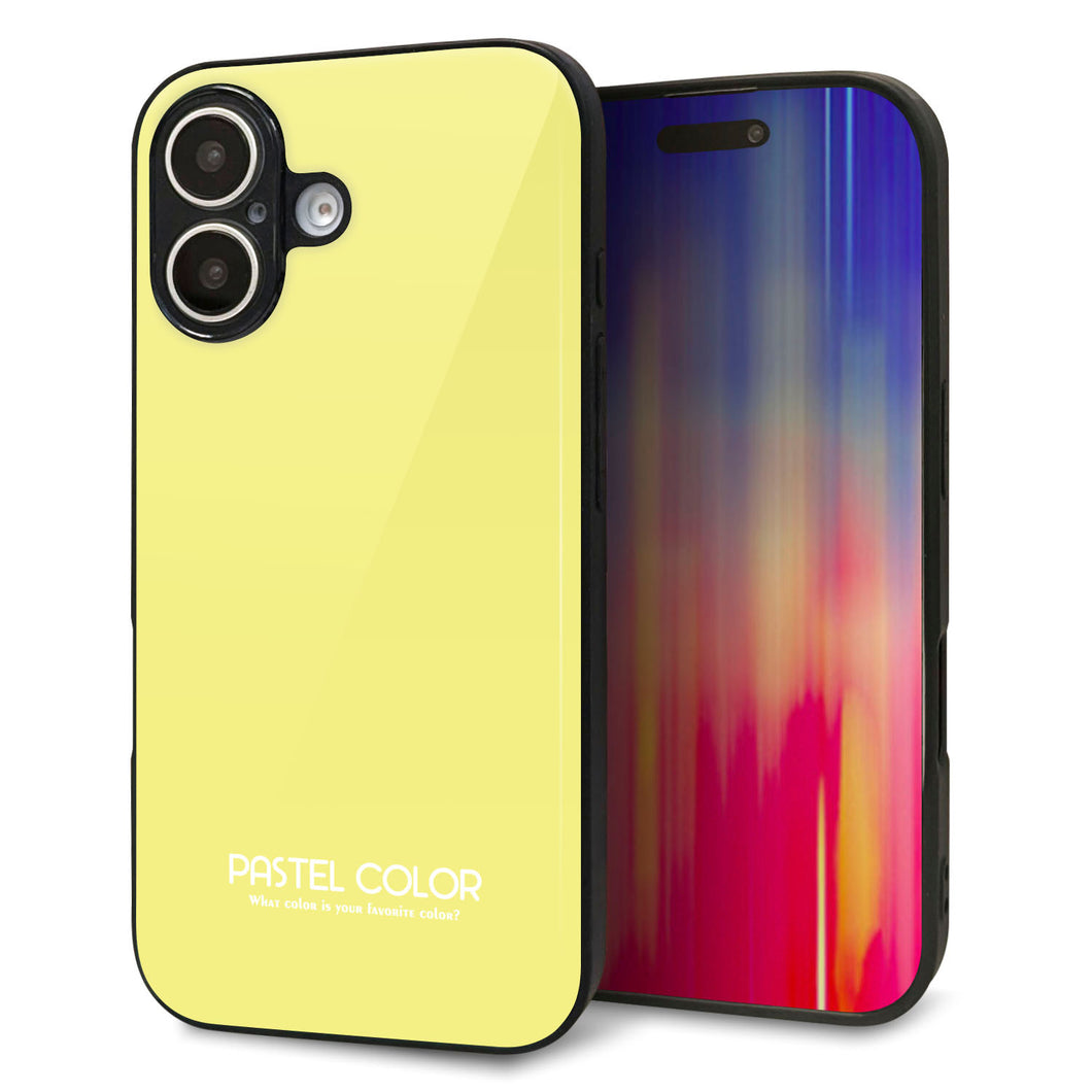 iPhone 16 強化ガラス&TPUスマホケース ガラプリ【KM897 パステルカラー(パステルイエロー)】