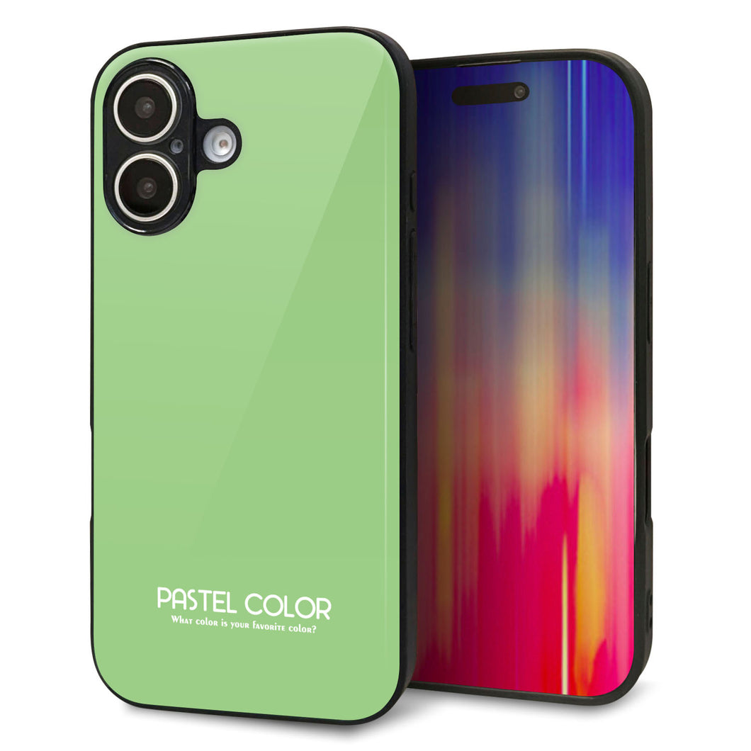 iPhone 16 強化ガラス&TPUスマホケース ガラプリ【KM898 パステルカラー(パステルグリーン)】