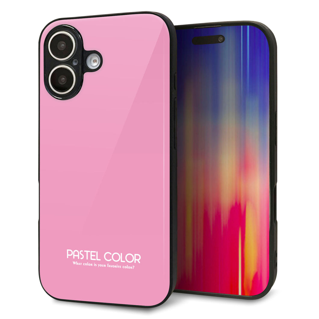iPhone 16 強化ガラス&TPUスマホケース ガラプリ【KM899 パステルカラー(パステルピンク)】