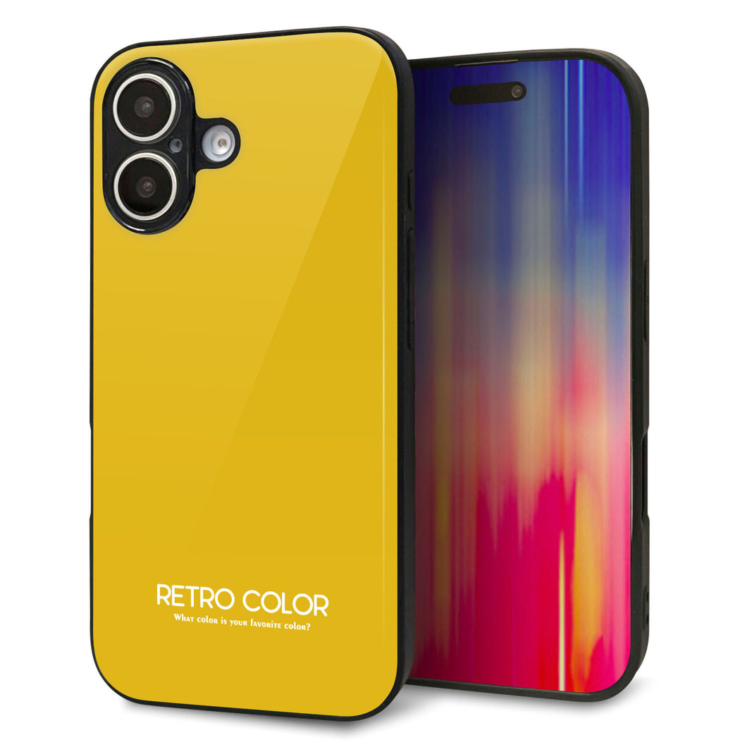 iPhone 16 強化ガラス&TPUスマホケース ガラプリ【KM920 レトロカラー(マスタード)】