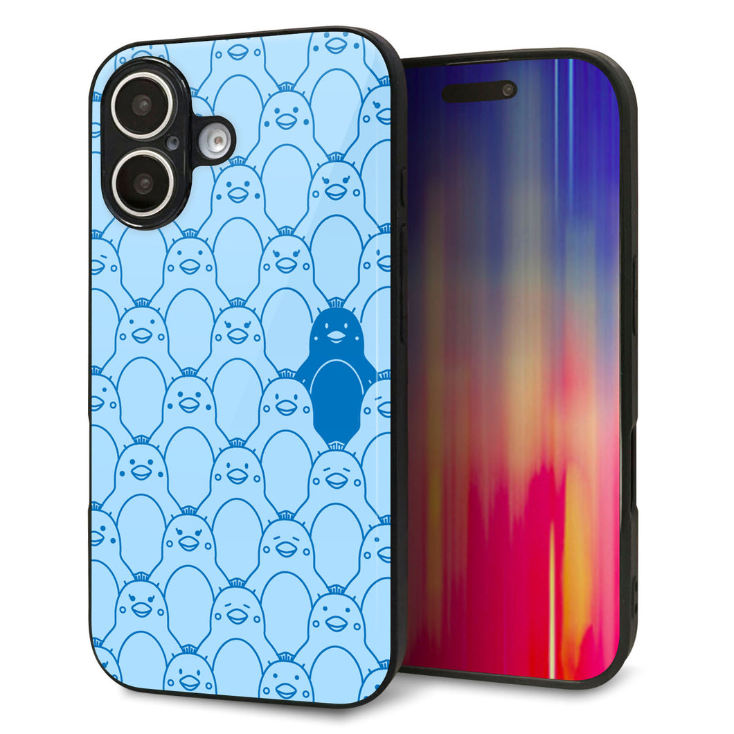 iPhone 16 強化ガラス&TPUスマホケース ガラプリ【MA917 パターン ペンギン】