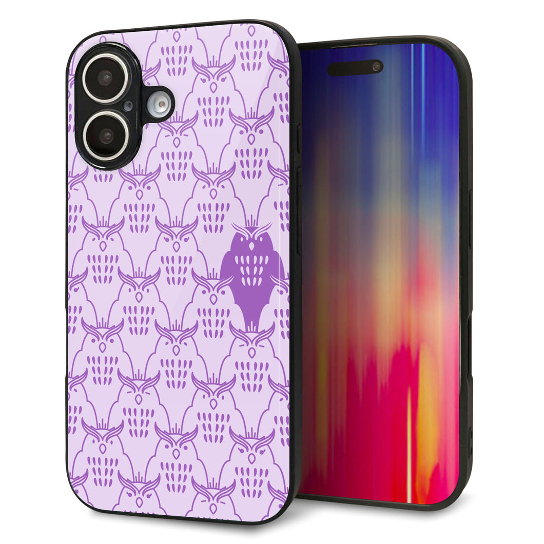 iPhone 16 強化ガラス&TPUスマホケース ガラプリ【MA918 パターン ミミズク】