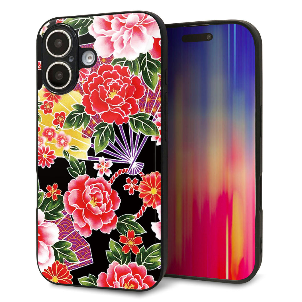 iPhone 16 強化ガラス&TPUスマホケース ガラプリ【MA959 和柄 花 A】