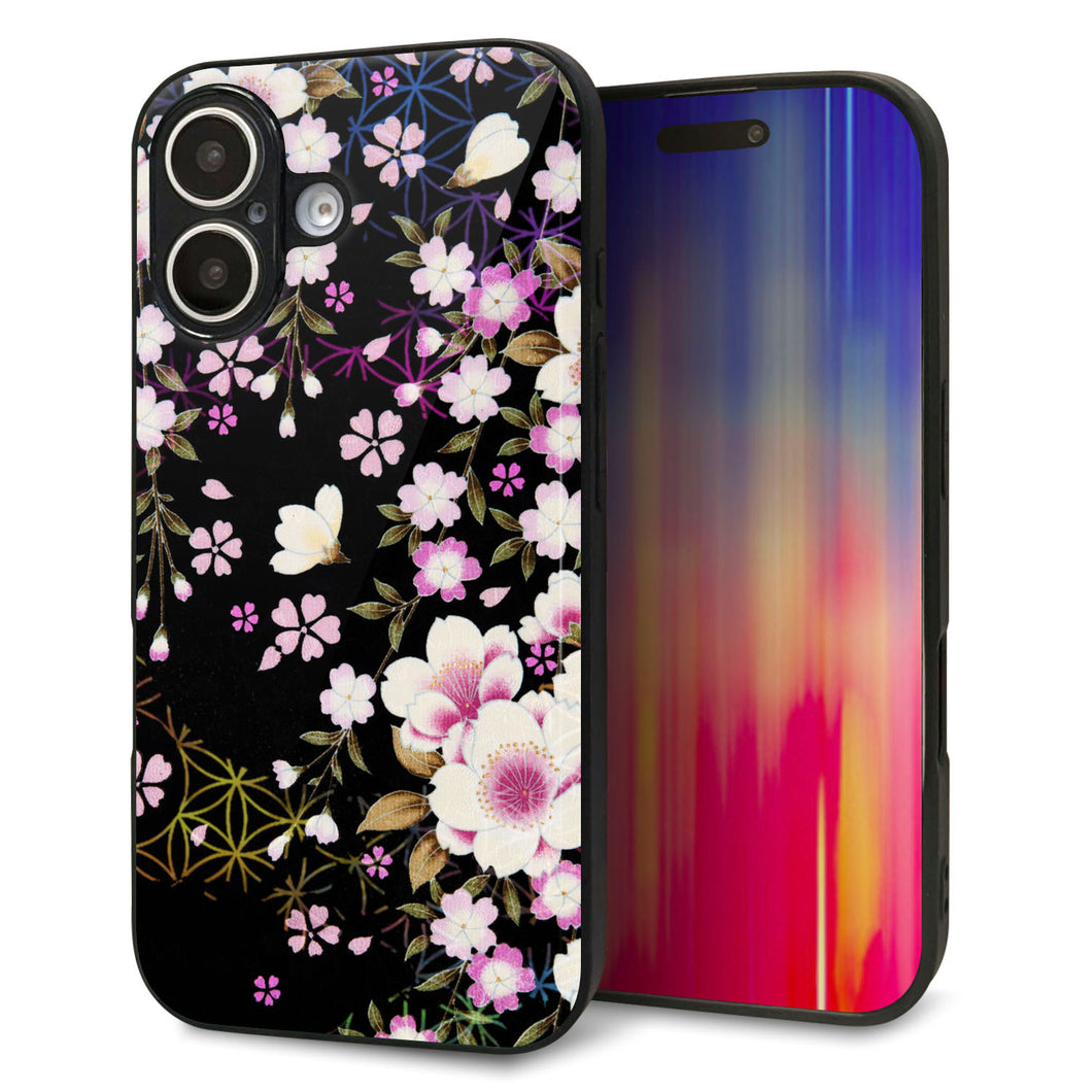 iPhone 16 強化ガラス&TPUスマホケース ガラプリ【MA961 和柄 花 C】