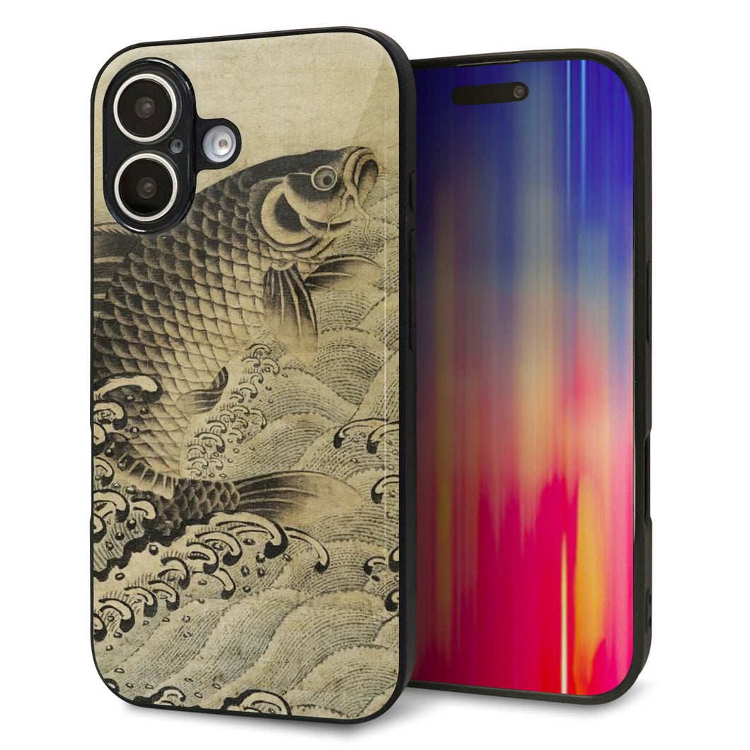 iPhone 16 強化ガラス&TPUスマホケース ガラプリ【MA970 和柄 鶴鯉 B】