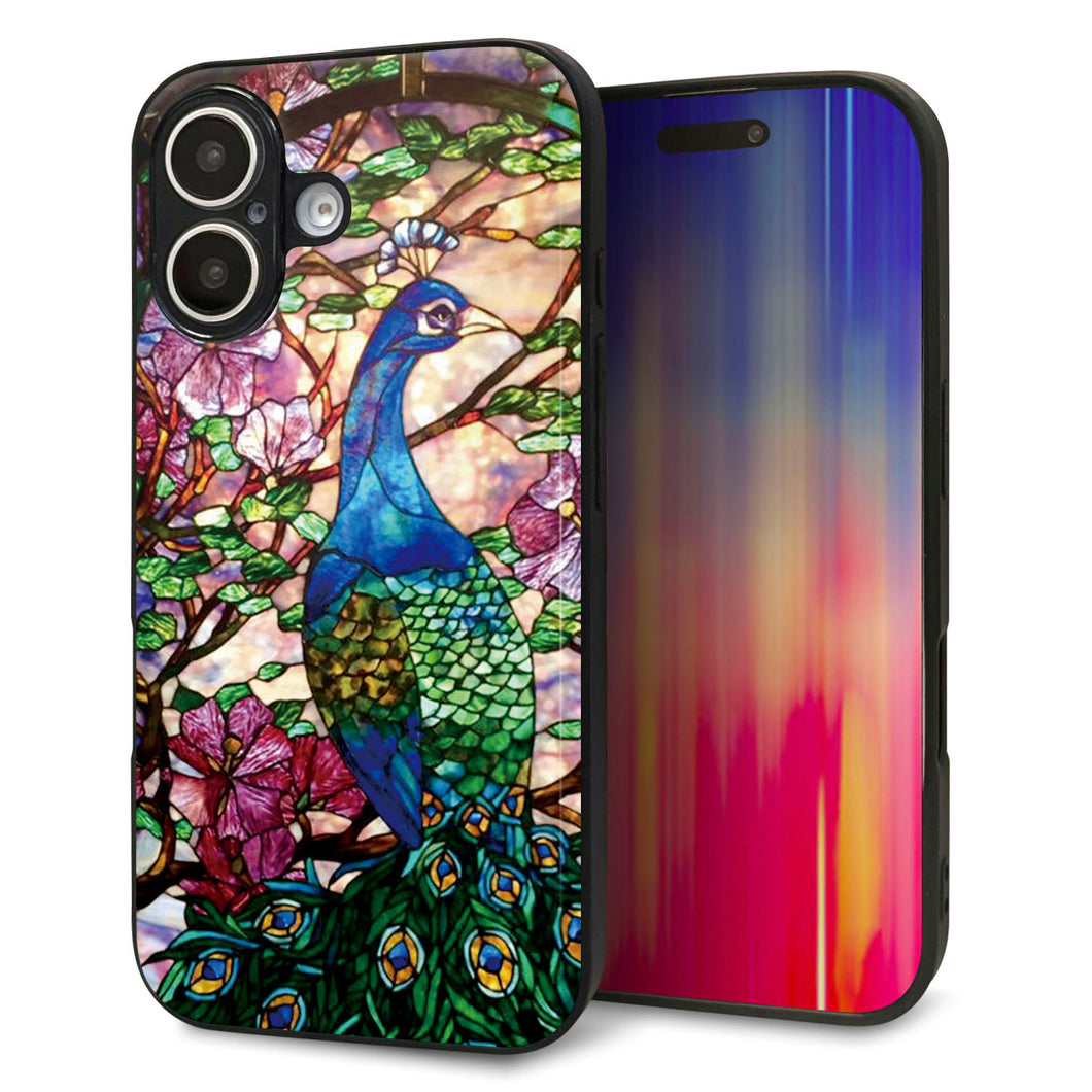 iPhone 16 強化ガラス&TPUスマホケース ガラプリ【MA996 ステンドグラス クジャク】