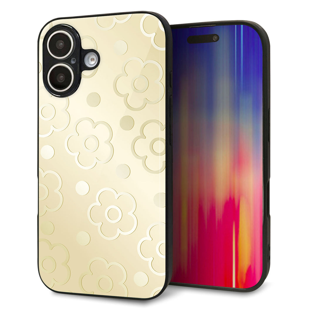 iPhone 16 強化ガラス&TPUスマホケース ガラプリ【SC842 エンボス風デイジーシンプル(ベージュ)】