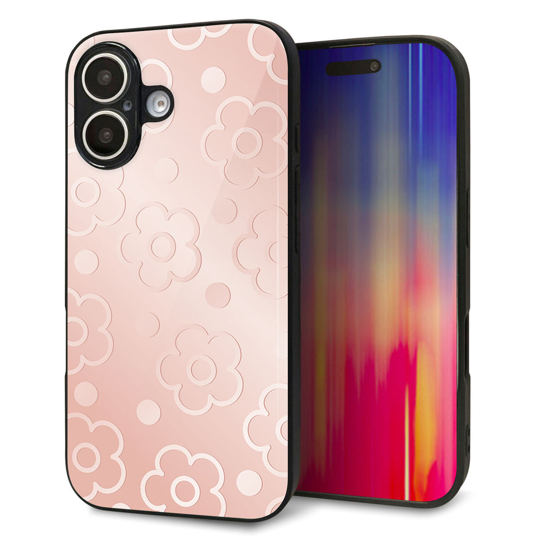 iPhone 16 強化ガラス&TPUスマホケース ガラプリ【SC843 エンボス風デイジーシンプル(ローズピンク)】