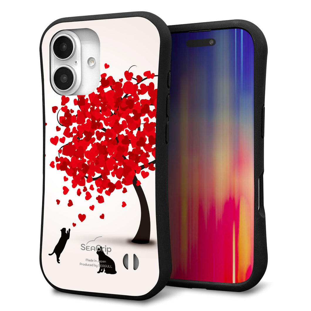 iPhone 16 スマホケース 「SEA Grip」 グリップケース Sライン 【EK915 二匹のネコとハートの木】 UV印刷