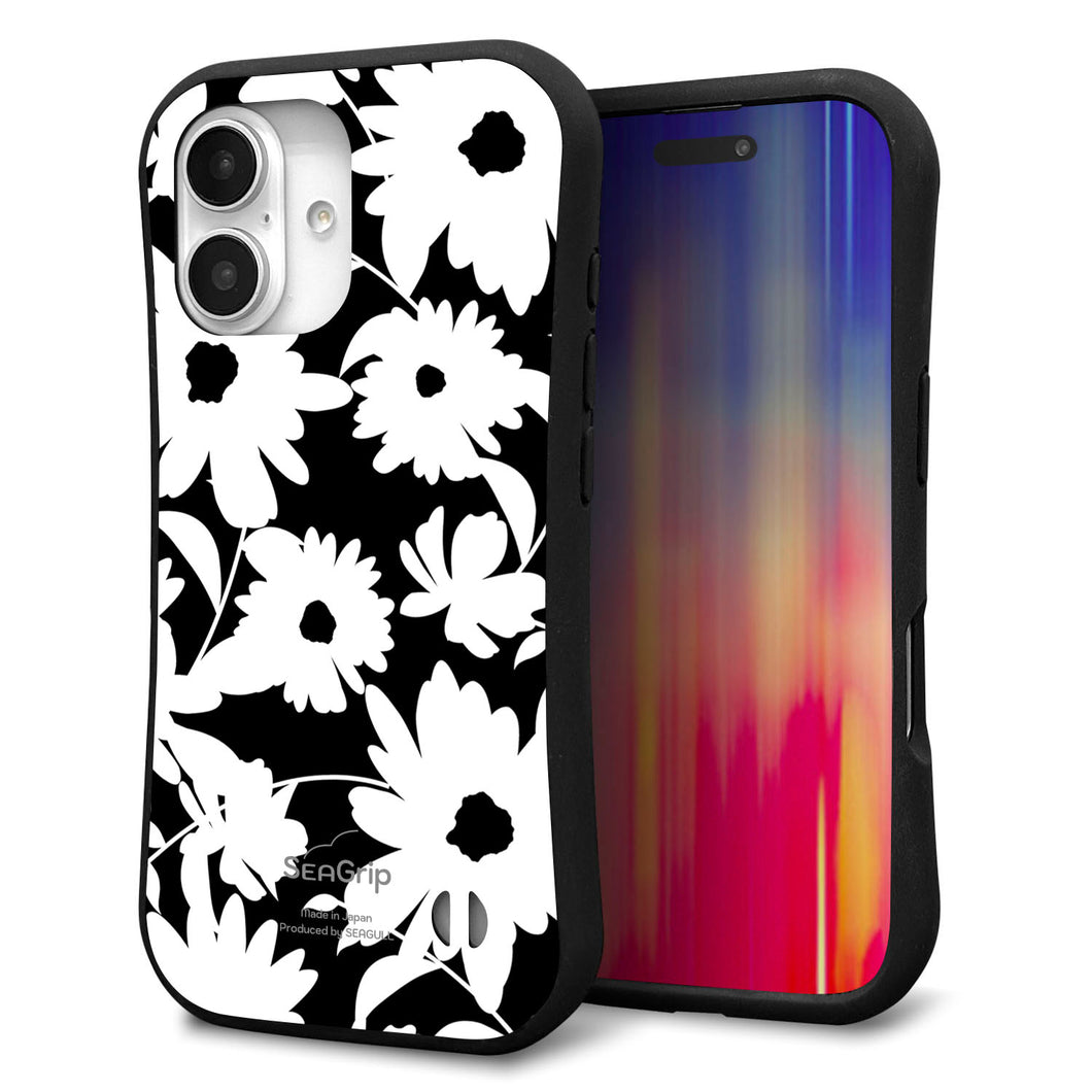iPhone 16 スマホケース 「SEA Grip」 グリップケース Sライン 【SC915 花柄モノトーン 04】 UV印刷