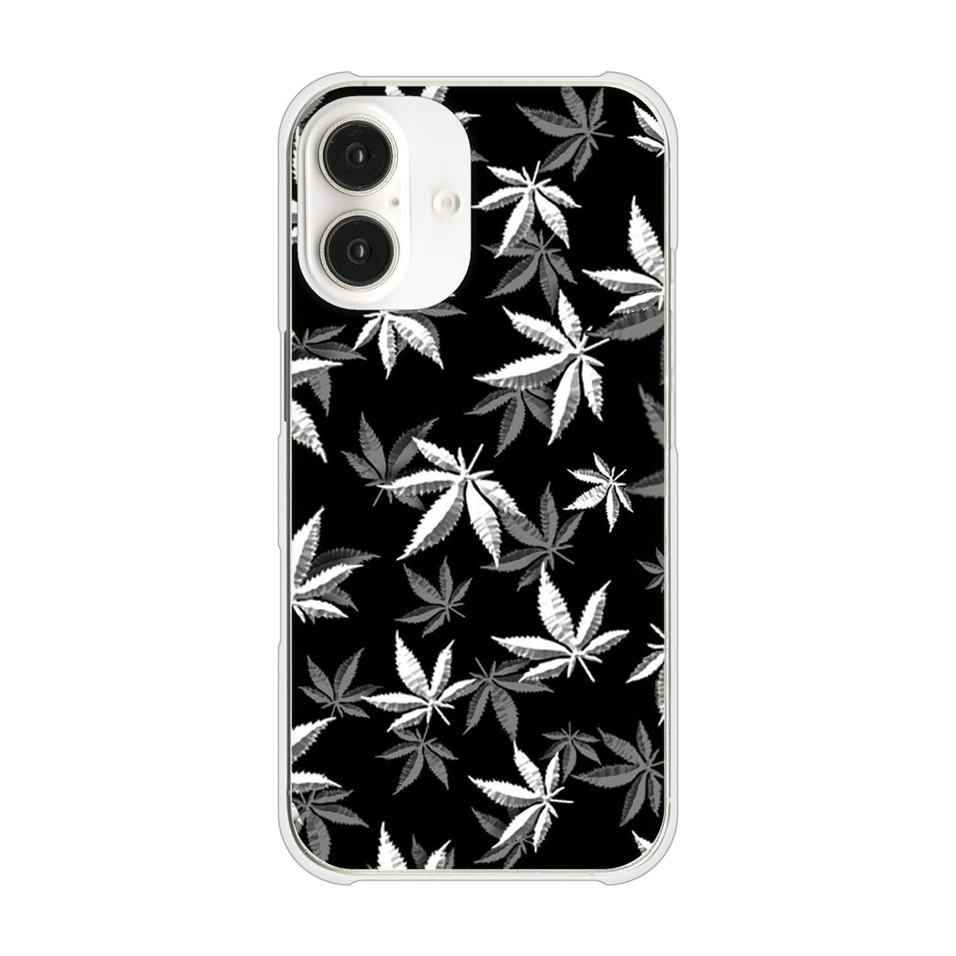 iPhone 16 064 モノトーン大麻ブラック ハードケース 背面印刷