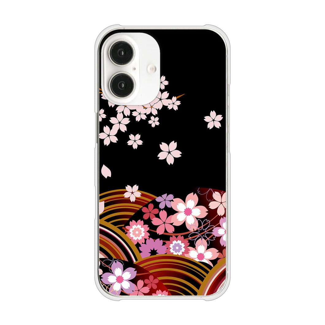 iPhone 16 1237 和柄&筆文字・夜桜の宴 ハードケース 背面印刷