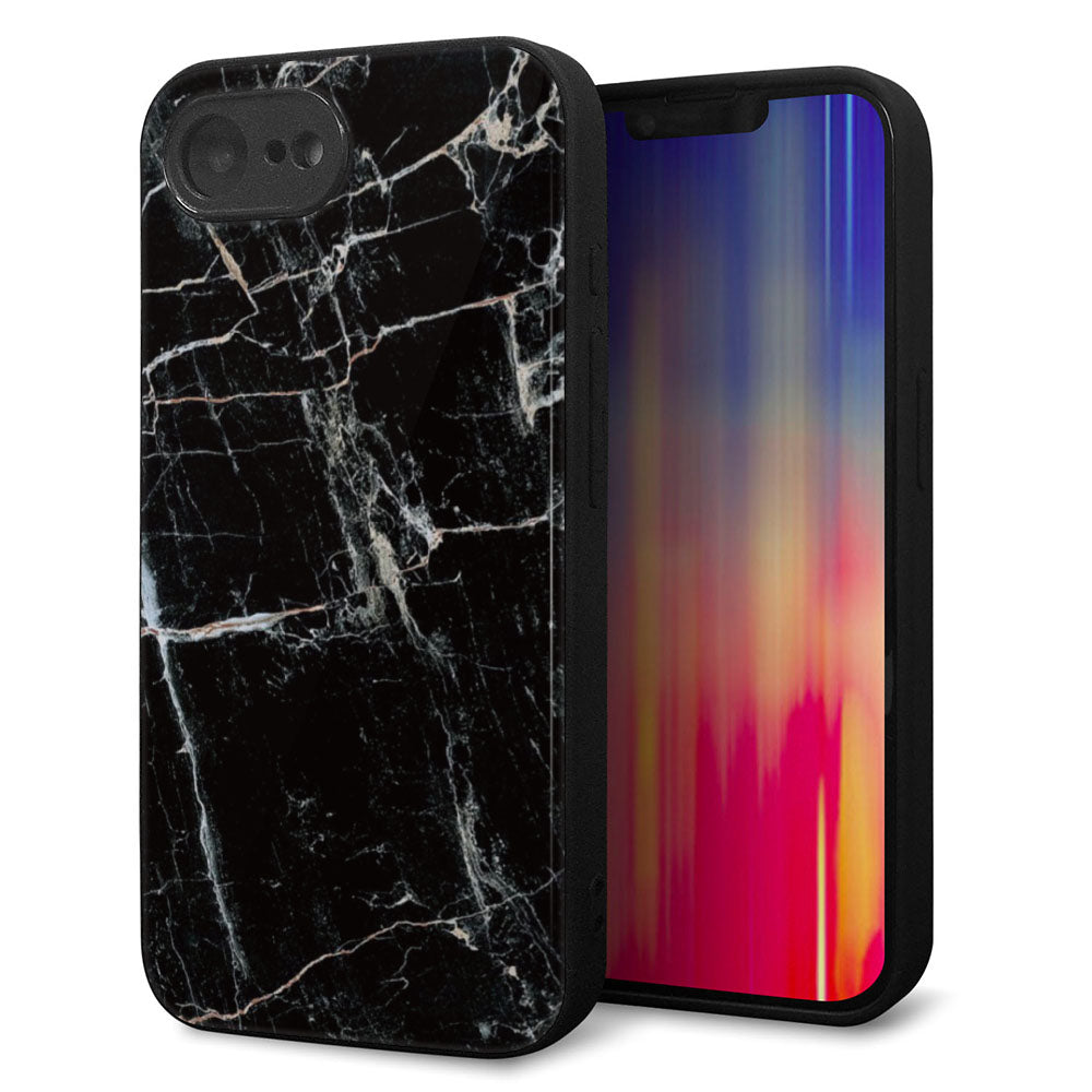 iPhone 16e 強化ガラス&TPUスマホケース ガラプリ【KM867 大理石BK】