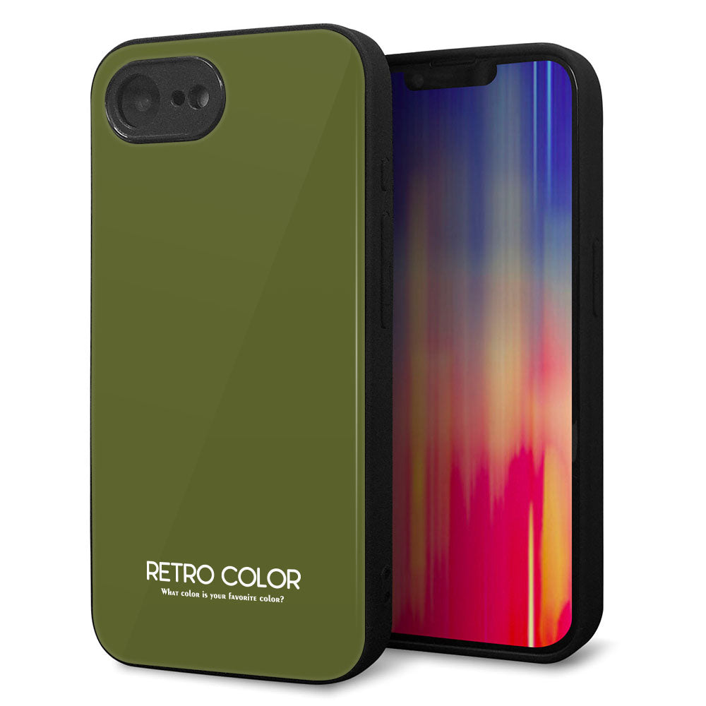 iPhone 16e 強化ガラス&TPUスマホケース ガラプリ【KM916 レトロカラー(カーキ)】