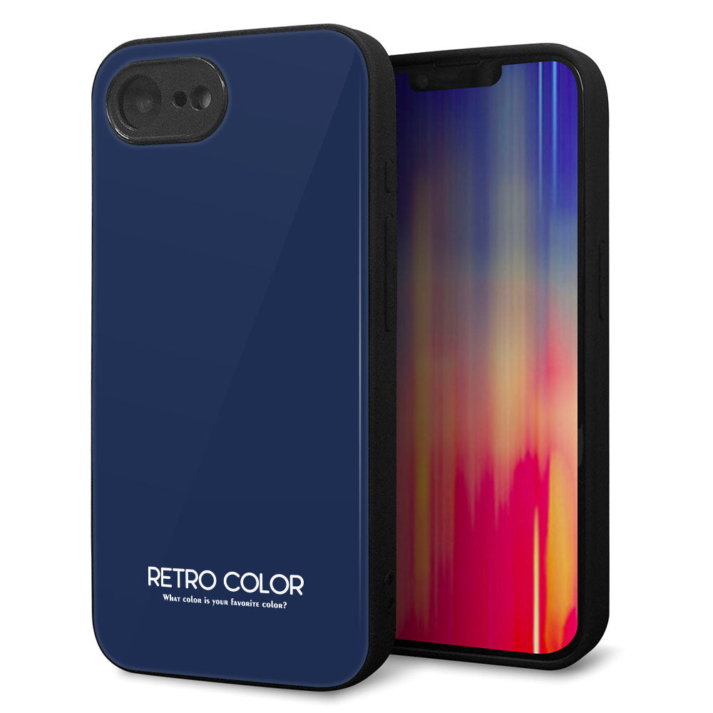 iPhone 16e 強化ガラス&TPUスマホケース ガラプリ【KM918 レトロカラー(ネイビー)】