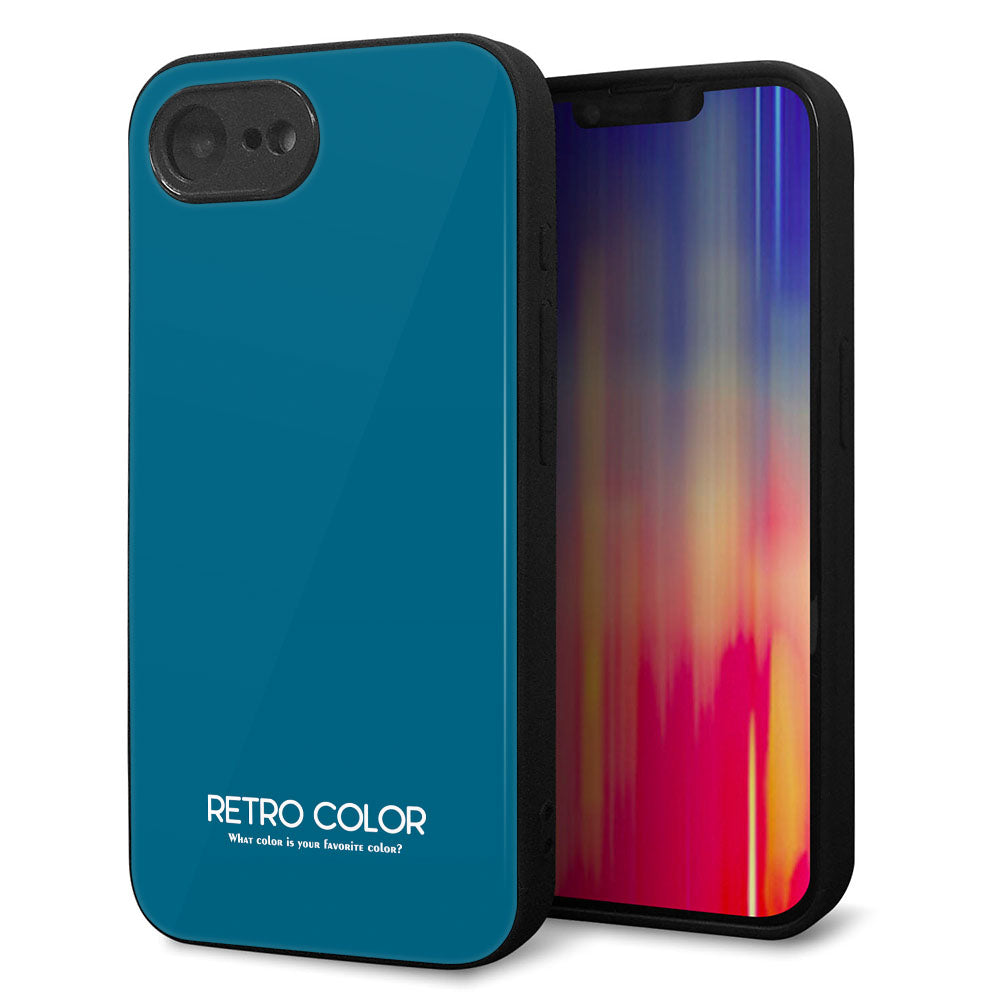 iPhone 16e 強化ガラス&TPUスマホケース ガラプリ【KM922 レトロカラー(ダークブルー)】