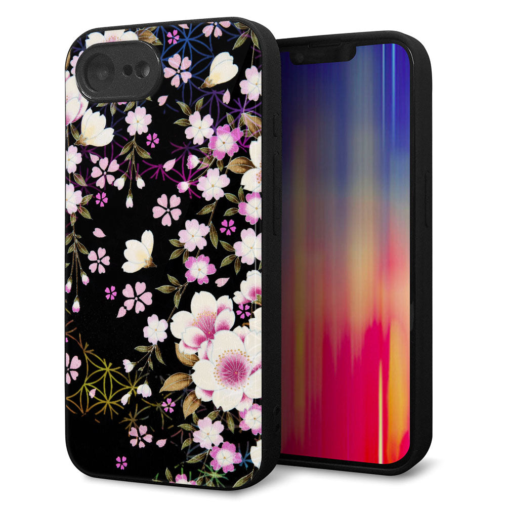 iPhone 16e 強化ガラス&TPUスマホケース ガラプリ【MA961 和柄 花 C】