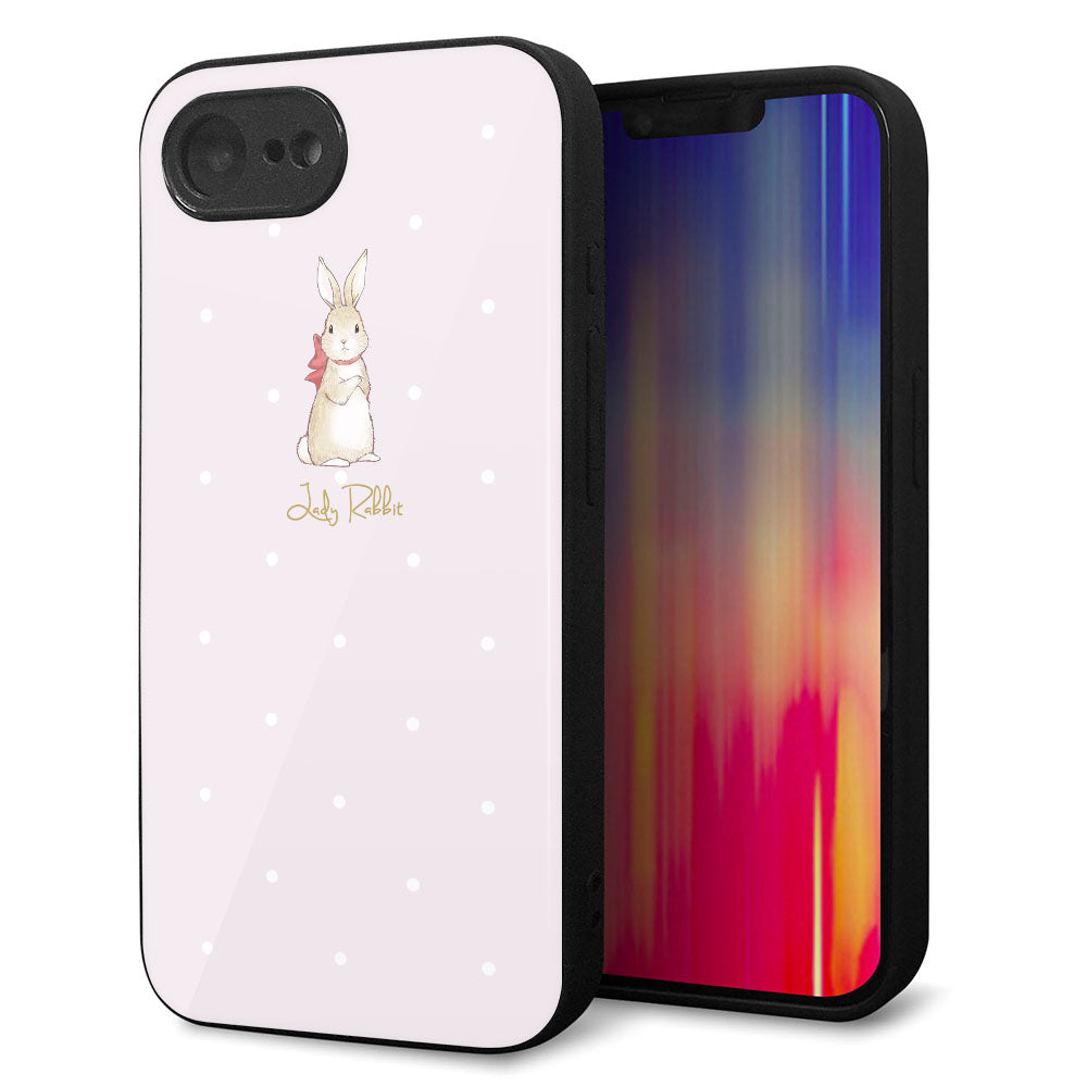 iPhone 16e 強化ガラス&TPUスマホケース ガラプリ【SC966 Lady Rabbit ベージュピンクhp】