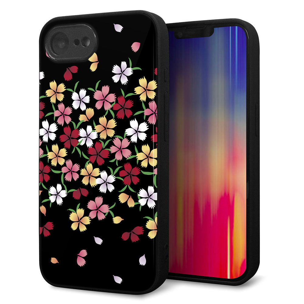iPhone 16e 強化ガラス&TPUスマホケース ガラプリ【YJ323 和柄 なでしこ】